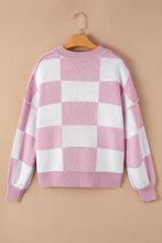 Load image into Gallery viewer, Pink Checkered Trendy Sleeve Sweater