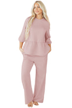 Cargar imagen en el visor de la galería, Delicacy Braided Texture Ruffle Hem Top Drawstring Loose Pants Set