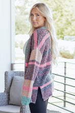 Load image into Gallery viewer, Multicolour Color Block Striped Side Slit Open Front Cardigan