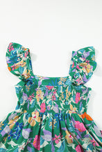 Load image into Gallery viewer, Green Floral Print Sleeveless Ruffle Tiered Maxi Dress
