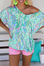 Load image into Gallery viewer, Green Loose Painted Floral Tee