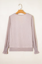 Load image into Gallery viewer, Light Pink V Neck Sequin Plisse Long Sleeve Blouse