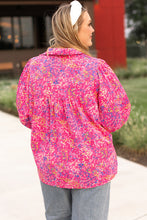 Load image into Gallery viewer, Purple Plus Size Floral Print Puff Sleeve V Neck Blouse