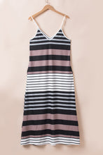 Load image into Gallery viewer, Multicolour Mixed Stripes Spaghetti Straps V Neck Maxi Dress