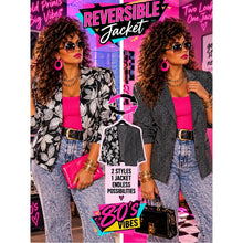 Cargar imagen en el visor de la galería, Vintage Reversible Women's Blazer - White & Black 2-in-1 Jacket Leaves/Polka Dot