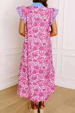 Load image into Gallery viewer, Pink Floral Print Color Block Patchwork V Neck Short Sleeve Midi Dress