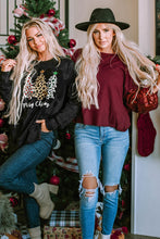 Cargar imagen en el visor de la galería, Burgundy Sequin Patchwork Sleeve Open Back Waffle Knit Top