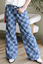 Load image into Gallery viewer, Dusk Blue Checkered Denim Wide Leg Jeans