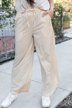 Load image into Gallery viewer, Khaki Stripe Print Wide Leg Drawstring Pants