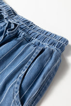 Load image into Gallery viewer, Blue Stripe Chambray Wide Leg Tied Elastic Waist Trousers