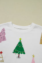 Load image into Gallery viewer, White Stripe Multi Christmas Tree Long Sleeve Top and Shorts 2pcs Lounge Set