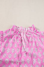 Load image into Gallery viewer, Pink Vintage Floral Ruffled Split Neck Short Sleeve Blouse