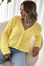 Load image into Gallery viewer, Yellow Pointelle Knit V Neck Sweater Cardigan