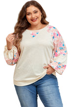 Load image into Gallery viewer, Apricot Plus Size Floral Patchwork Ribbed Puff Sleeve Top
