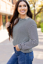 Load image into Gallery viewer, Black Stripe Round Neck Drop Shoulder Long Sleeve Top