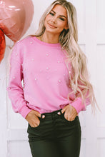 Cargar imagen en el visor de la galería, Baby Pink Pearl Detail Ribbed Crew Neck Sweatshirt