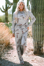 Cargar imagen en el visor de la galería, Gray Cowgirl Boots Printed Long Sleeve Top Pants Lounge Set