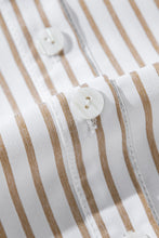 Load image into Gallery viewer, Khaki Stripe Long Sleeve Button Up Mini Shirt Dress