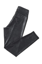 Load image into Gallery viewer, Black Crossed Dip Waist Sleek Leather Leggings