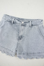 Load image into Gallery viewer, Dusk Blue Scalloped Hemline Acid Wash High Waist Denim Shorts