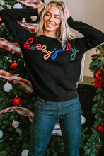 Load image into Gallery viewer, Black Holly Jolly Round Neck Casual Sweater