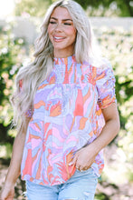 Load image into Gallery viewer, Pink Abstract Print Bubble Sleeve Smock Detail Blouse