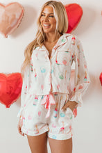 Cargar imagen en el visor de la galería, White Christmas Wine Glass Print Bow Knot Two Piece Pajama Set