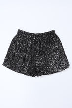 Cargar imagen en el visor de la galería, Black Sequin Straight Leg High Waist Casual Shorts