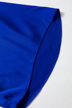 Load image into Gallery viewer, Dark Blue Asymmetric One Shoulder Bell Sleeve Satin Blouse