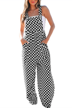 Load image into Gallery viewer, Black Checkered Print Pocketed Wide Leg Jumpsuit