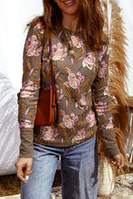 Load image into Gallery viewer, Brown Floral Print Waffle Textured Long Sleeve Top