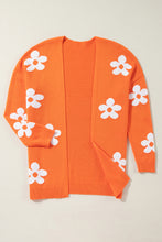Cargar imagen en el visor de la galería, Orange Floral Print Knitted Open Front Loose Cardigan