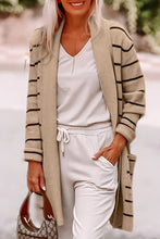Cargar imagen en el visor de la galería, Black Stripe Shawl Neckline Open Cardigan with Pockets