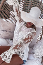 Load image into Gallery viewer, Beige Embroidered Mesh Flounce Sleeve Blouse