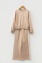 Load image into Gallery viewer, Oatmeal Varsity Striped Detail Crewneck Pullover Elastic Sweatpants 2pcs Outfit