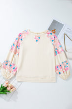 Load image into Gallery viewer, Apricot Plus Size Floral Patchwork Ribbed Puff Sleeve Top