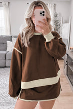 Load image into Gallery viewer, Coffee Color Contrast Loose Pullover and Lace-up Waist Skort Set