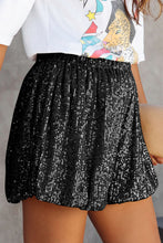 Cargar imagen en el visor de la galería, Black Sequin Straight Leg High Waist Casual Shorts