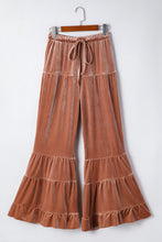 Cargar imagen en el visor de la galería, Straw Yellow Mineral Wash Lace-up High Waist Tiered Bell Bottom Pants