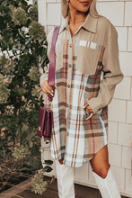 Load image into Gallery viewer, Khaki Plaid Patchwork Long Sleeve Shirt Mini Dress