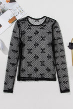 Load image into Gallery viewer, Black Bow Pattern Accent Mesh Long Sleeve Top
