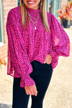 Load image into Gallery viewer, Hot Pink Leopard Shirred Puff Sleeve Flowy Blouse