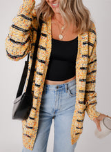 Cargar imagen en el visor de la galería, Beige Striped Pom Pom Knit Open Front Long Cardigan
