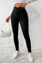 Load image into Gallery viewer, Black Crossed Waist Seamed Leg Thermal Leggings