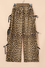 Cargar imagen en el visor de la galería, Brown Leopard Print Bow Tie Drawstring Elastic Waist Loose High Waist Pants