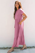 Cargar imagen en el visor de la galería, Pink Solid Color T-shirt High Waist Pocketed Long Dress
