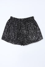 Cargar imagen en el visor de la galería, Black Sequin Straight Leg High Waist Casual Shorts