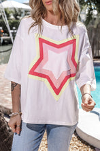 Load image into Gallery viewer, White Colorblock Star Patched Half Sleeve Oversized Tee