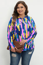 Load image into Gallery viewer, Blue Plus Size Brushstroke Print 3/4 Sleeve Blouse