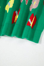 Load image into Gallery viewer, Green Plus Size Floral Knitted Ribbed Edge Drop Shoulder Sweater